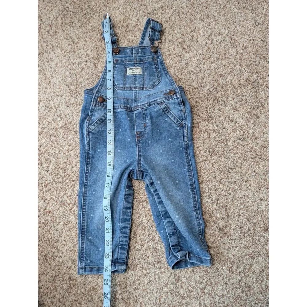 OshKosh B'Gosh Overalls, size 12 Months; Blue Denim with White Polka dots
